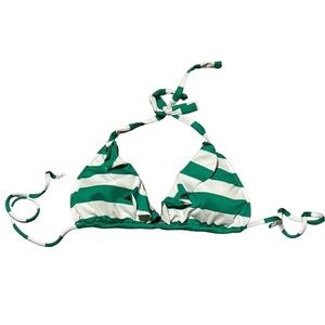 Ralph Lauren String Bikini Top Green White Preppy Stripes Medium